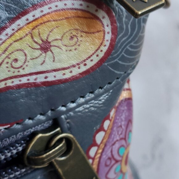 ANUSCHKA SUNSET PAISLEY HAND PAINTED LEATHER HANDBAG WITH CROSSBODY STRAP NEW - Picture 7 of 14